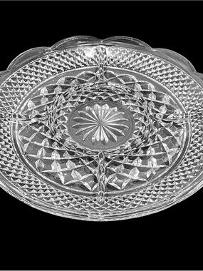 Vintage 1970s Anchor Hocking Wexford Clear Glass 11" Five Part Divided Platter